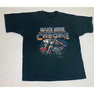 Vintage Biker T-Shirt Black Make Mine Chrome Fortune Cycle Motorcycle